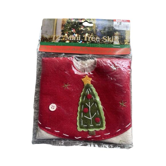 Vintage 12” Mini Christmas Tree Skirt Felt Stitched New In Package Holiday - Picture 1 of 2